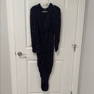 Express V-neck Ruched Long Sleeve Gown